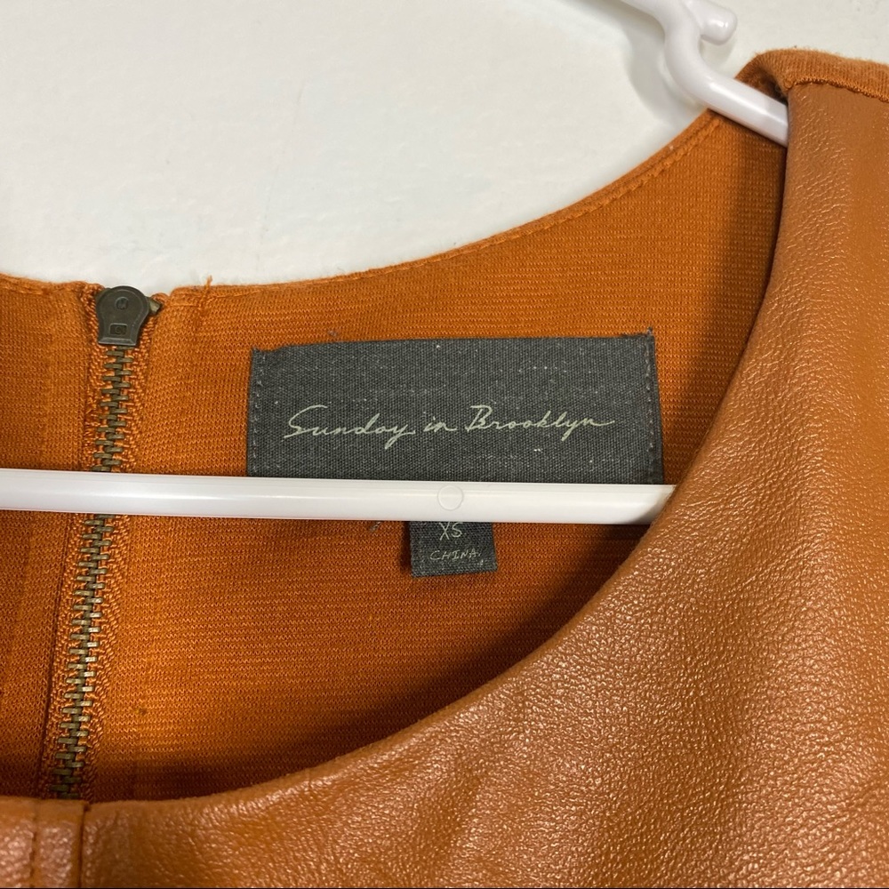 ANTHRO Leather Front Tee Shirt Top Sunday In Brooklyn XS Vegan Orange - Picture 2 of 5
